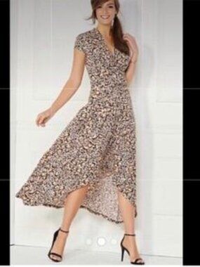 IMAN Dress ~ Animal Print Cap Sleeves Belted High Low Hem ~ Size: Medium